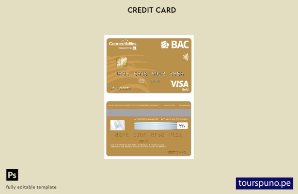 lista para imprimir plantilla de tarjeta visa dorada de Nicaragua BAC Bank